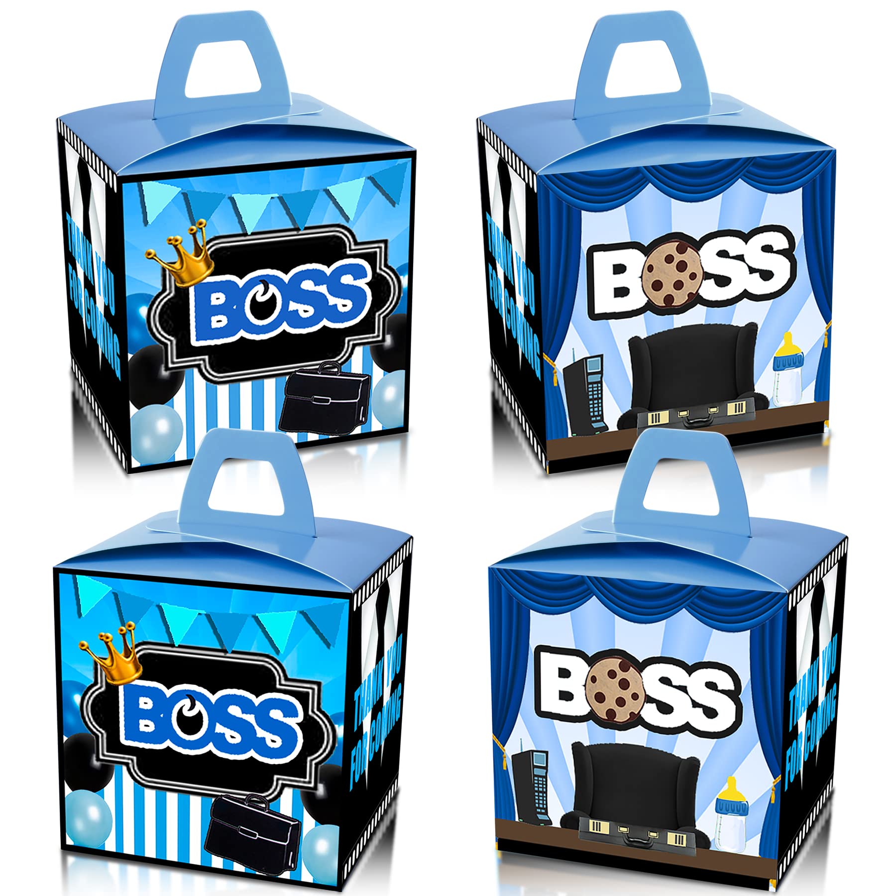 HAPPARTY BOSS Party Favor Boxes 24 PCS,Blue BOSS Boy BABY Gift goodie boxes, boss birthday favor candy treat boxes, boss 1st 2nd birthday decorations, boss birthday party supplies