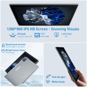 XGODY Android 12 Tablet 10 inch Tablets, T10 6GB+128GB Tablet, 512GB Expand 4 Core Android Tablet, 2.4G WiFi, 1280*800 IPS, 8000mAh Fast Charge, Bluetooth 4.2, GPS, Dual Camera, Parent control（silver）