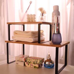 Kitchen Countertop Organizer Corner Shelf by Beardo,2 Tier Spice Rack Bamboo Counter Storage Shelves For Coffee Table, Desk Space Saving