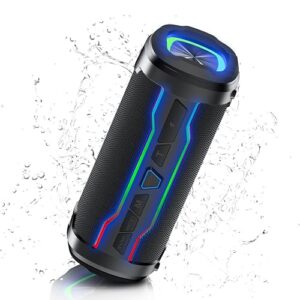 bluetooth speakers, portable bluetooth speakers wireless with 20w loud stereo sound, ip7 waterproof shower speaker colorful flashing lights, built-in mic hands-free calling, for outdoor home party