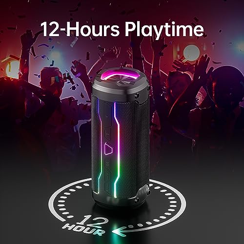 Bluetooth Speakers, Portable Bluetooth Speakers Wireless with 20W Loud Stereo Sound, IP7 Waterproof Shower Speaker Colorful Flashing Lights, Built-in Mic Hands-free Calling, for Outdoor Home Party