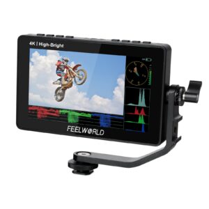 feelworld f5 prox 5.5 inch 1600nit high bright dslr camera field monitor touchscreen waveform 3d lut f970 external kit install for power wireless transmission 1920x1080 4k hdmi in out type-c input