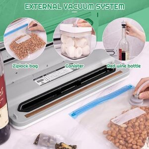 VACSLANOK Vacuum Sealer Machine, 70Kpa Automatic Vacuum Air Food Saver One-Click Operation, 4 Food Preservation Modes, 5 Temperature Modes With 50 Vacuum Sealer Bags and External Vacuum Pump,white