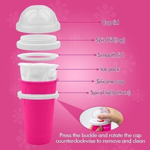 Slushie Maker Cup - Magic Quick Frozen Smoothies Cup for Homemade Milk Shake Ice Cream Maker, Cooling Cup, Double Layer Squeeze Slushy Maker Cup, Birthday Gifts for Friends&Family(Pink)