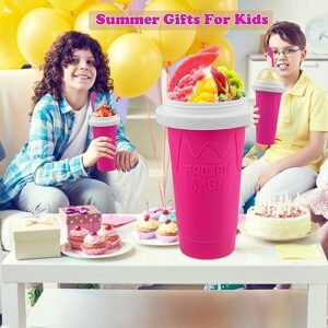 Slushie Maker Cup - Magic Quick Frozen Smoothies Cup for Homemade Milk Shake Ice Cream Maker, Cooling Cup, Double Layer Squeeze Slushy Maker Cup, Birthday Gifts for Friends&Family(Pink)