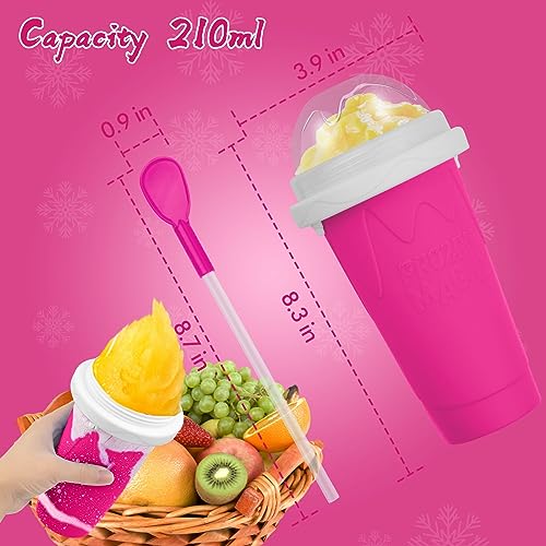 Slushie Maker Cup - Magic Quick Frozen Smoothies Cup for Homemade Milk Shake Ice Cream Maker, Cooling Cup, Double Layer Squeeze Slushy Maker Cup, Birthday Gifts for Friends&Family(Pink)