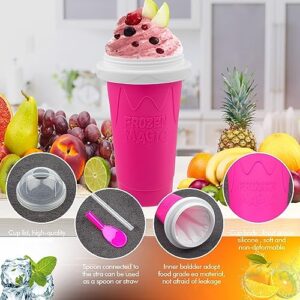 Slushie Maker Cup - Magic Quick Frozen Smoothies Cup for Homemade Milk Shake Ice Cream Maker, Cooling Cup, Double Layer Squeeze Slushy Maker Cup, Birthday Gifts for Friends&Family(Pink)