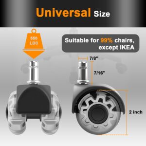 Office Chair Wheels Replacement-Set of 5, Aulaxyee 2 Inch Rollerblade Casters, Universal Rubber Caster Wheels for Hardwood, Carpet, Floors, Heavy Duty Computer Desk Gaming Chair Rollers