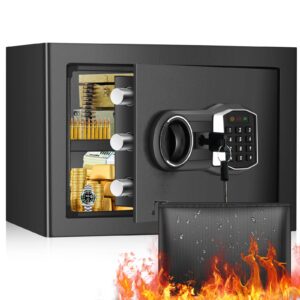 4.0 cuft large home safe fireproof waterproof, anti-theft fireproof safe with fireproof bag, programmable keypad and spare keys, digital security home safe for documents firearm money valuables