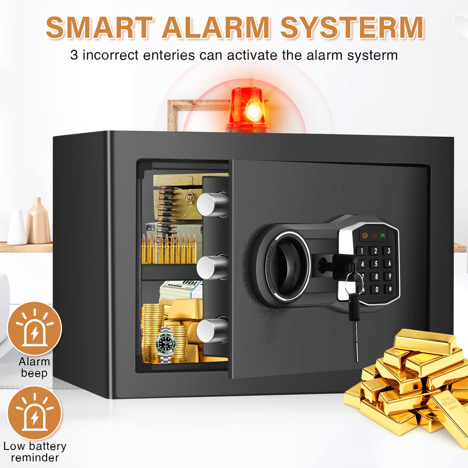 4.0 Cuft Large Home Safe Fireproof Waterproof, Anti-theft Fireproof Safe with Fireproof Bag, Programmable Keypad and Spare Keys, Digital Security Home Safe for Documents Firearm Money Valuables