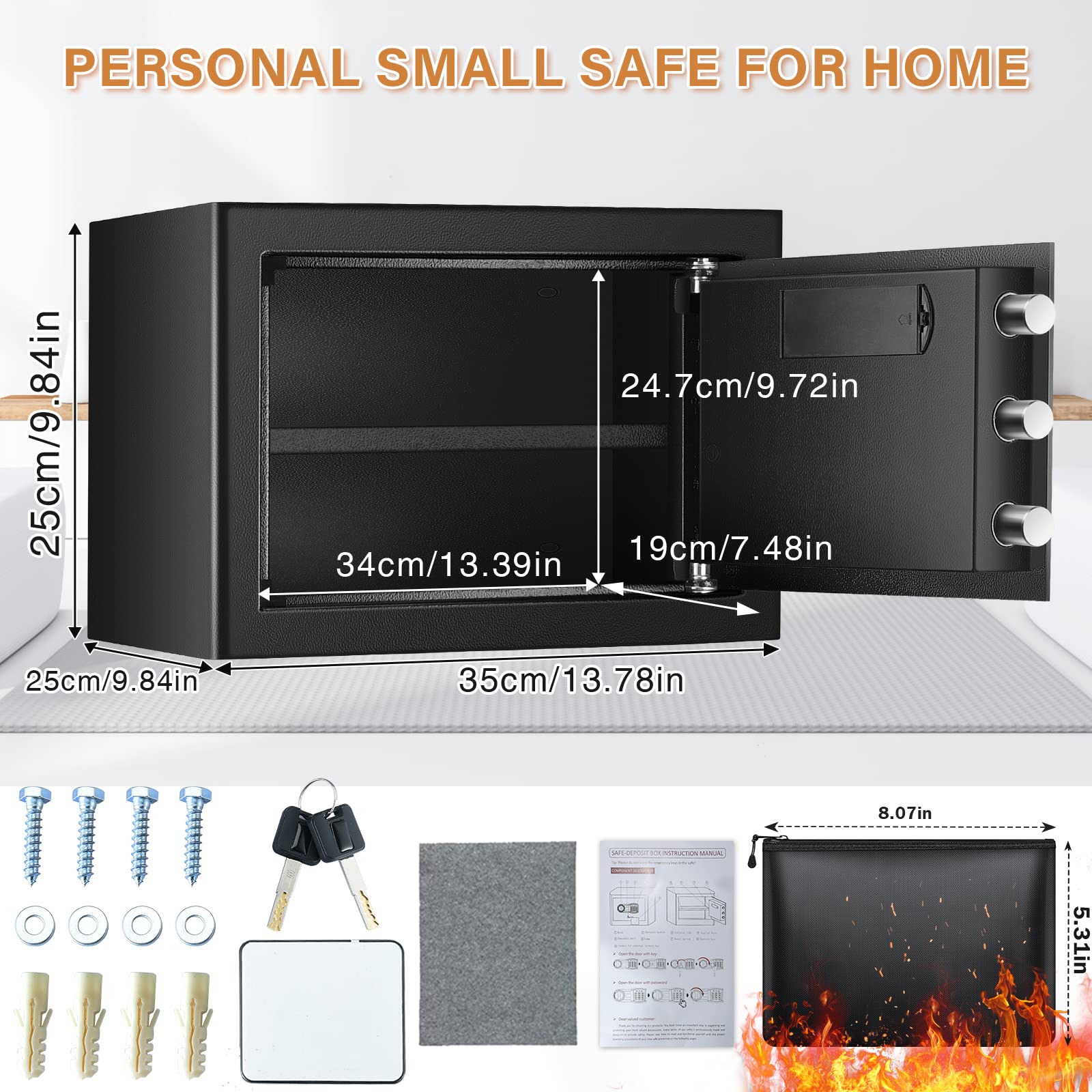 4.0 Cuft Large Home Safe Fireproof Waterproof, Anti-theft Fireproof Safe with Fireproof Bag, Programmable Keypad and Spare Keys, Digital Security Home Safe for Documents Firearm Money Valuables