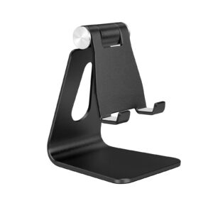 bidponds aluminum alloy cell phone stand,adjustable tabletop metal phone holder,desktop phone dock holder,smartphone cradle,black