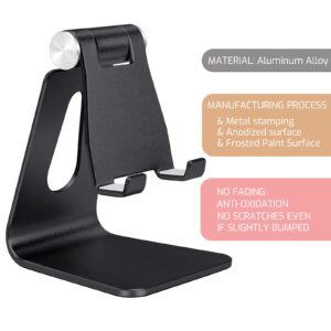 Bidponds Aluminum Alloy Cell Phone Stand,Adjustable Tabletop Metal Phone Holder,Desktop Phone Dock Holder,Smartphone Cradle,Black