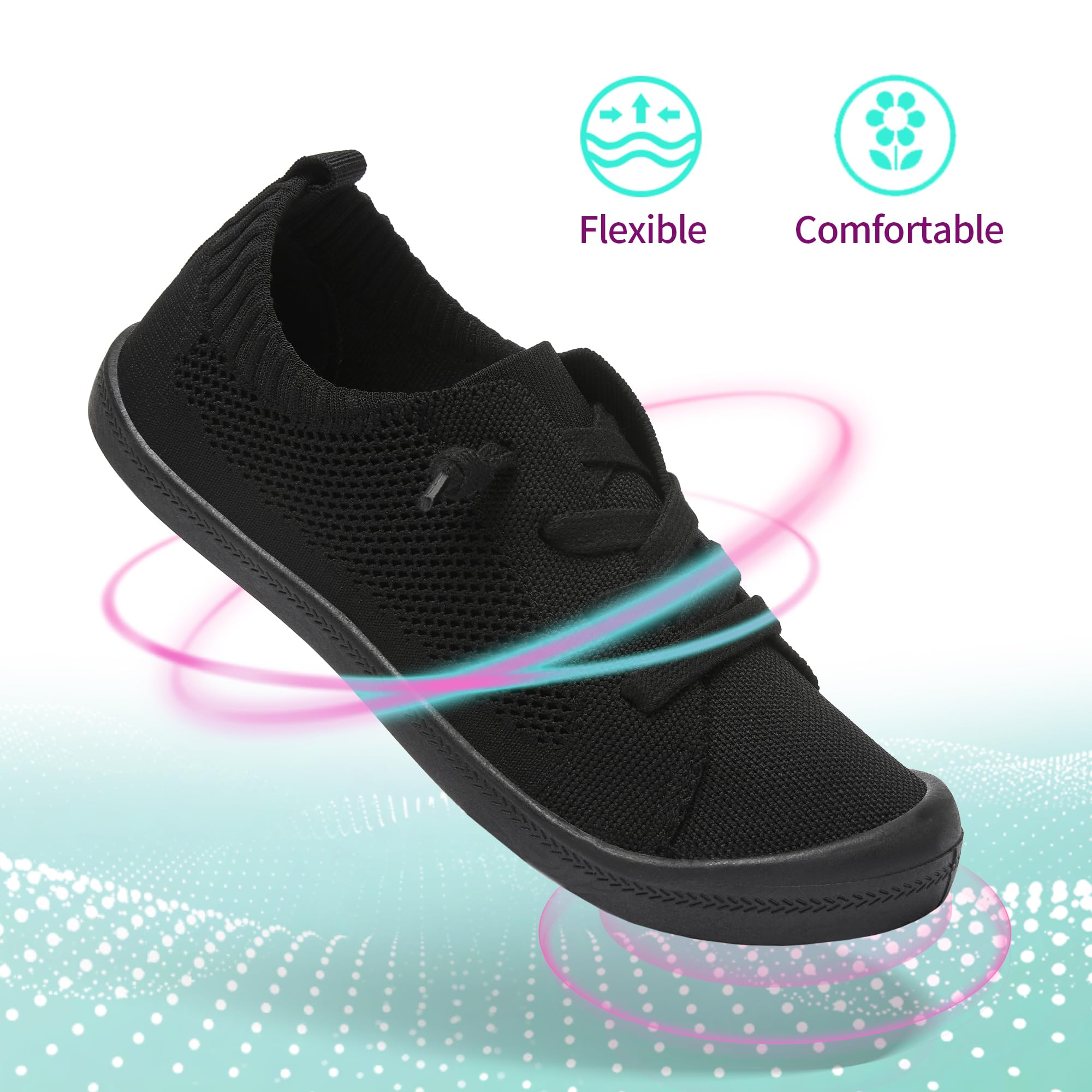 ALTOCIS Women's Knit Slip On Sneakers Ladies Elastic Low Top Flats Lightweight Breathe Mesh Fashion Sneakers Cute Flying Woven Loafers(All Black US8)