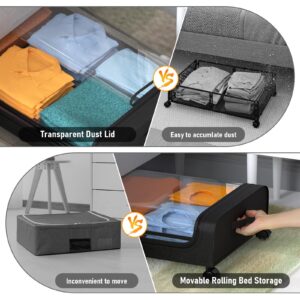 Under Bed Storage with Wheels and Lid, Under Bed Rolling Storage with XXL Large Capacity, Under the Bed Storage for Bedroom Under Bed Storage Containers for Clothes Shoe Blanket Toy Book byAUING,2Pack