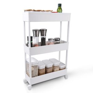 Sikobin 3-Tier Rolling Storage Cart Utility Cart Trolley Mobile Organizer with Lockable Caster Wheels Standing Rack Shelving Unit Organizer Kitchen Bathroom Laundry Room