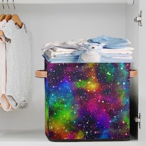 cfpolar Abstract Colorful Universe Foldable Storage Bin 13x13x13 In, Collapsible Fabric Storage Basket, Cube Storage Toy Organizer Bins with Dual Handles for Home Office Nursery Closet Cabinet