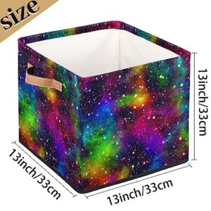 cfpolar Abstract Colorful Universe Foldable Storage Bin 13x13x13 In, Collapsible Fabric Storage Basket, Cube Storage Toy Organizer Bins with Dual Handles for Home Office Nursery Closet Cabinet