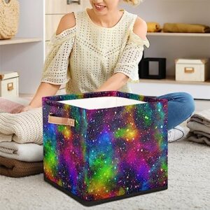 cfpolar Abstract Colorful Universe Foldable Storage Bin 13x13x13 In, Collapsible Fabric Storage Basket, Cube Storage Toy Organizer Bins with Dual Handles for Home Office Nursery Closet Cabinet