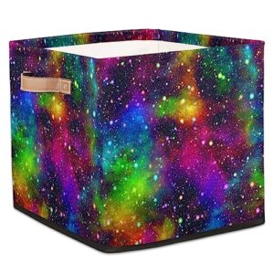 cfpolar Abstract Colorful Universe Foldable Storage Bin 13x13x13 In, Collapsible Fabric Storage Basket, Cube Storage Toy Organizer Bins with Dual Handles for Home Office Nursery Closet Cabinet