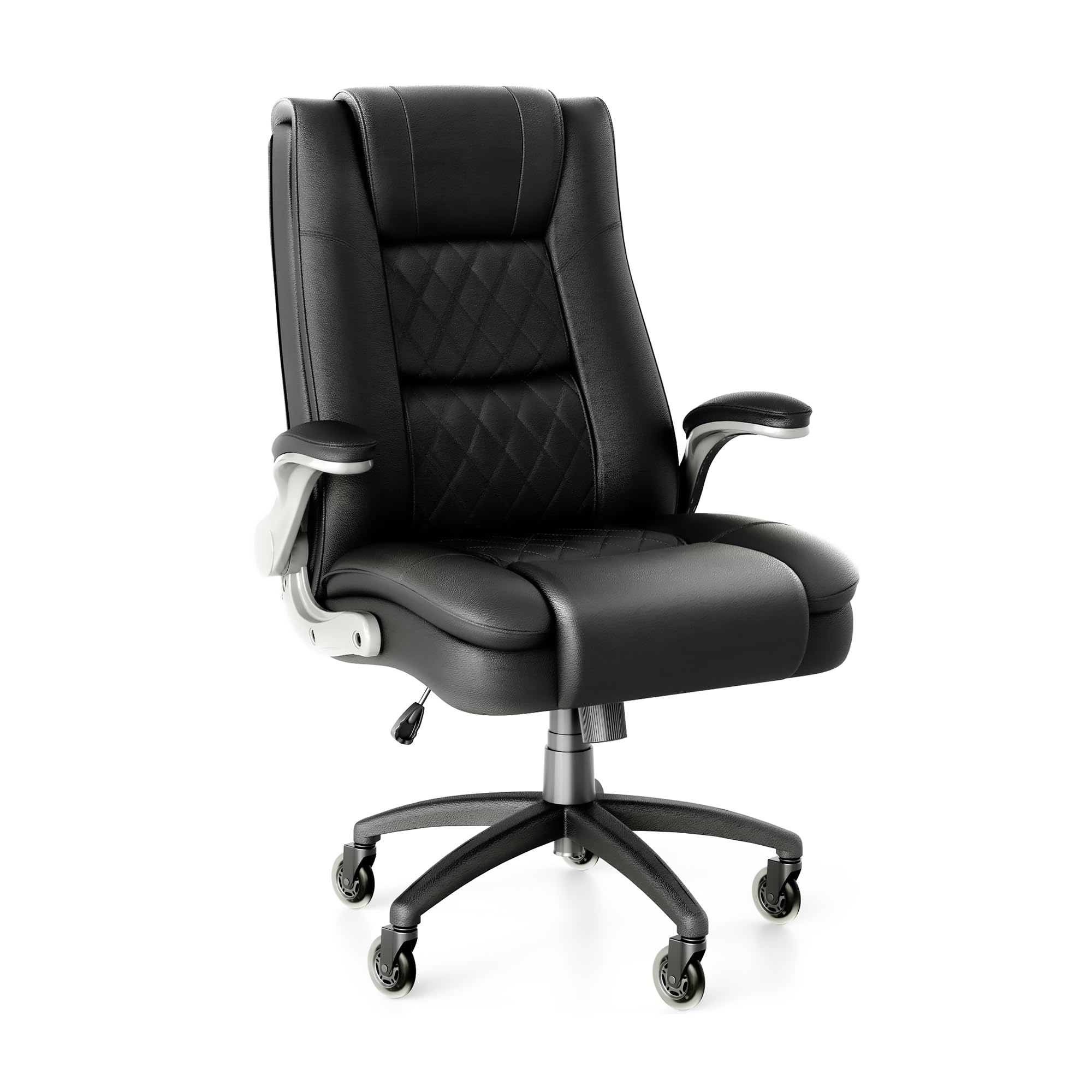 Claiks Big and Tall Office Leather Chair for Heavy People, Executive Office Chair with Heavy Duty Casters,High Back Office Chair Flip Arms Adjustable Built-in Lumbar Support