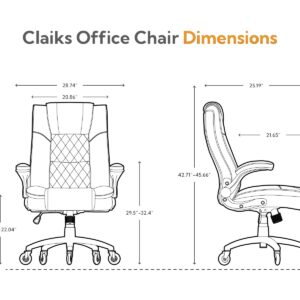 Claiks Big and Tall Office Leather Chair for Heavy People, Executive Office Chair with Heavy Duty Casters,High Back Office Chair Flip Arms Adjustable Built-in Lumbar Support