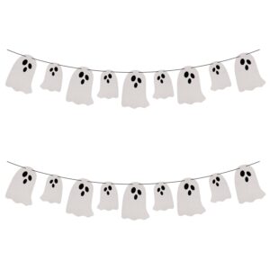 2pcs halloween hanging ghost banners, glitter halloween party banner diy halloween ghost decorations for haunted houses doorways party wall fireplace