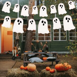 2pcs Halloween Hanging Ghost Banners, Glitter Halloween Party Banner DIY Halloween Ghost Decorations for Haunted Houses Doorways Party Wall Fireplace