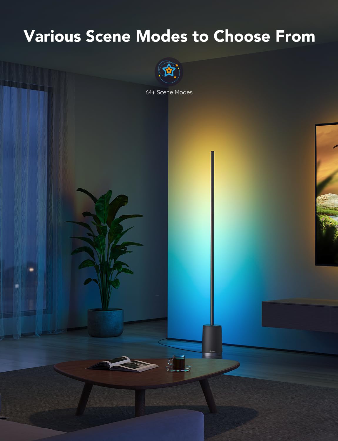 Govee RGBIC Floor Lamp, Modern LED Lyra Corner Lamp with 64+ Scene & Music Modes, 1500 Lumens, DIY Mode, Smart Remote Control Standing Floor Lamp for Bedroom, Living Room, Gaming Room, Black
