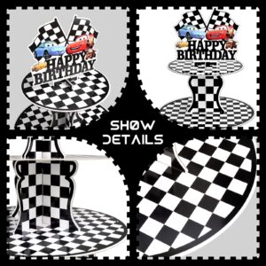 BACUTHY 2 Pack Race Car Cupcake Stands Birthday Party Supplies, Two Fast Cars Decorations Truck Theme Favors - 3 Tier Cardboard Cup Cake Holder Tower