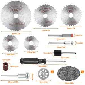 Cocew 49pcs Cutting Wheels Set for Dremel Rotary Tool,5pcs HSS Circular Saw Blades,10pcs Resin Cutting Discs,4pcs Diamond Cutting Wheels,10pcs Sanding Drum,10pcs Carbide Rotary Bur for DIY Carving