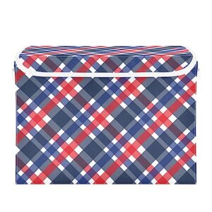 domiking blue red plaid storage basket with lid collapsible storage bins decorative lidded storage boxes for toys organizers with handles for books shelves nursery office