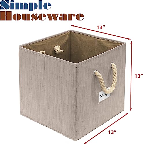 Simple Houseware 13" Cube Storage Bin With Braided Rope Handles, 3 Pack, Beige