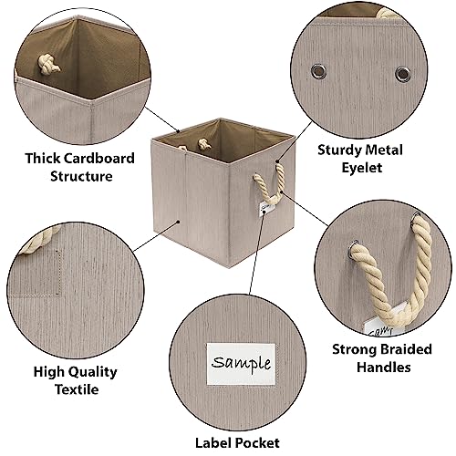 Simple Houseware 13" Cube Storage Bin With Braided Rope Handles, 3 Pack, Beige