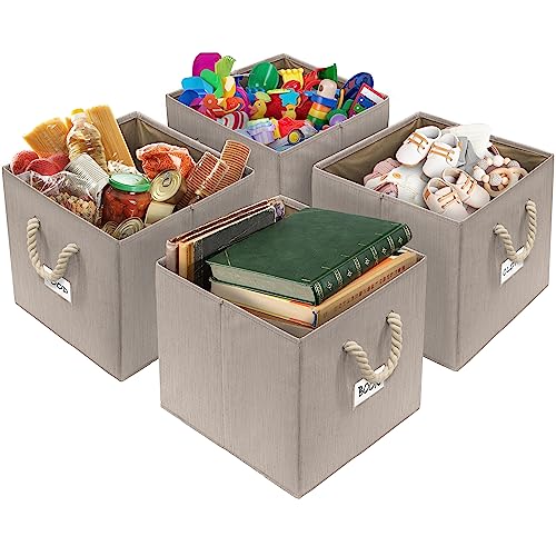 Simple Houseware 13" Cube Storage Bin With Braided Rope Handles, 3 Pack, Beige