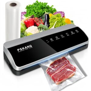 pskang vacuum sealer machine one-touch vacuum sealer with bags rolls storage and cutter automatic air sealing system with vacuum seal bags and 1 roll (11"x16')）