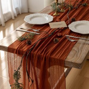 keketo cheesecloth table runner terracotta rust gauze 120 inch 10 ft rustic burnt orange cheese cloth table runner for wedding baby bridal shower party boho sheer spring centerpiece home decoration