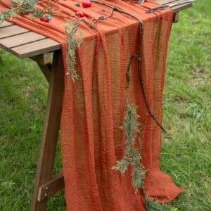 Keketo Cheesecloth Table Runner Terracotta Rust Gauze 120 Inch 10 FT Rustic Burnt Orange Cheese Cloth Table Runner for Wedding Baby Bridal Shower Party Boho Sheer Spring Centerpiece Home Decoration