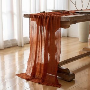 Keketo Cheesecloth Table Runner Terracotta Rust Gauze 120 Inch 10 FT Rustic Burnt Orange Cheese Cloth Table Runner for Wedding Baby Bridal Shower Party Boho Sheer Spring Centerpiece Home Decoration