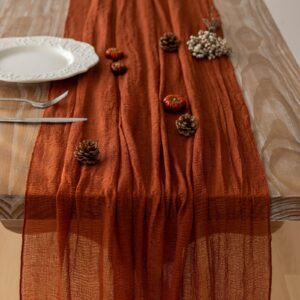 Keketo Cheesecloth Table Runner Terracotta Rust Gauze 120 Inch 10 FT Rustic Burnt Orange Cheese Cloth Table Runner for Wedding Baby Bridal Shower Party Boho Sheer Spring Centerpiece Home Decoration