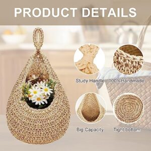 Suwarc Handwoven Boho Wall Hanging Basket for Fruit Vegetable Hanging Baskets Storage Organizer Decorative Hanging Wall Basket for Bathroom Kitchen Back of Door 3-Piece Set with Hook (Jute)