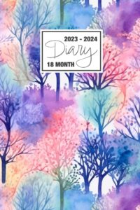 2023 - 2024: 18 month diary a5 week to view on 2 pages weekly journal agenda wo2p planner jul 23 to dec 24 horizontal with moon phases, astronomical ... forest watercolour pastel dreamscape