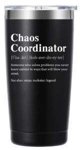 merfefe chaos coordinator 20 oz tumbler gifts.boss lady teacher thank you appreciation gifts for men women.unique gift for boss coworker manager nurse.office christmas birthday gifts.(black)
