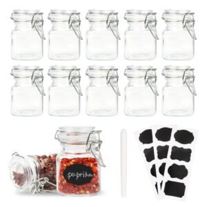 homelike style glass jars with airtight lids, 3.4 oz small spice jars, 12 pack empty mini glass bottles with silicone gasket, herb containers with chalkboard labels and marker for kitchen