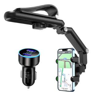 phone mount for car,rearview mirror phone mount holder for car,car sun visor phone holder,[2023 flagship]rotatable and retractable car phone holder,works on all iphone and android smartphones