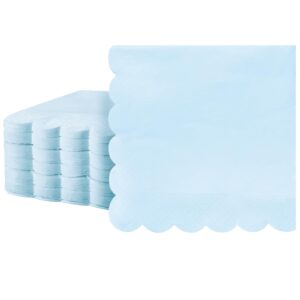 100 pcs scalloped cocktail napkins thick paper napkins disposable party napkins beverage napkins for wedding dinner birthday supplies, 5 x 5 inches (light blue)