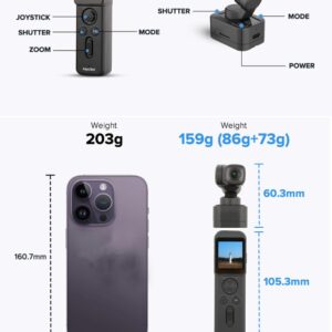 FeiyuTech Pocket 3 kit -Remote Handle&Camera 4K 60FPS Camera with Handheld 3-Axis Stabilizer, Pocket Action Camera, AI Tracking, Detachable Handle, Magnets for YouTube TikTok Video Vlog