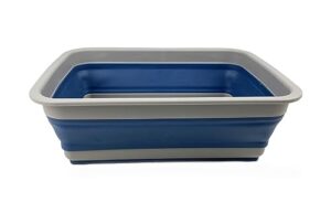 sammart 8l (2.1 gallon) collapsible tub - foldable dish tub - portable washing basin - space saving plastic washtub (grey/mist blue(dish tub))