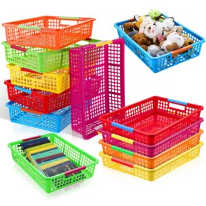 uiifan 12 pcs a4 size plastic paper storage trays desktop paper organizer basket with handles large colorful mesh storage basket file letter organizer tray for classroom school supplies