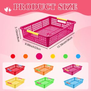 Uiifan 12 Pcs A4 Size Plastic Paper Storage Trays Desktop Paper Organizer Basket with Handles Large Colorful Mesh Storage Basket File Letter Organizer Tray for Classroom School Supplies